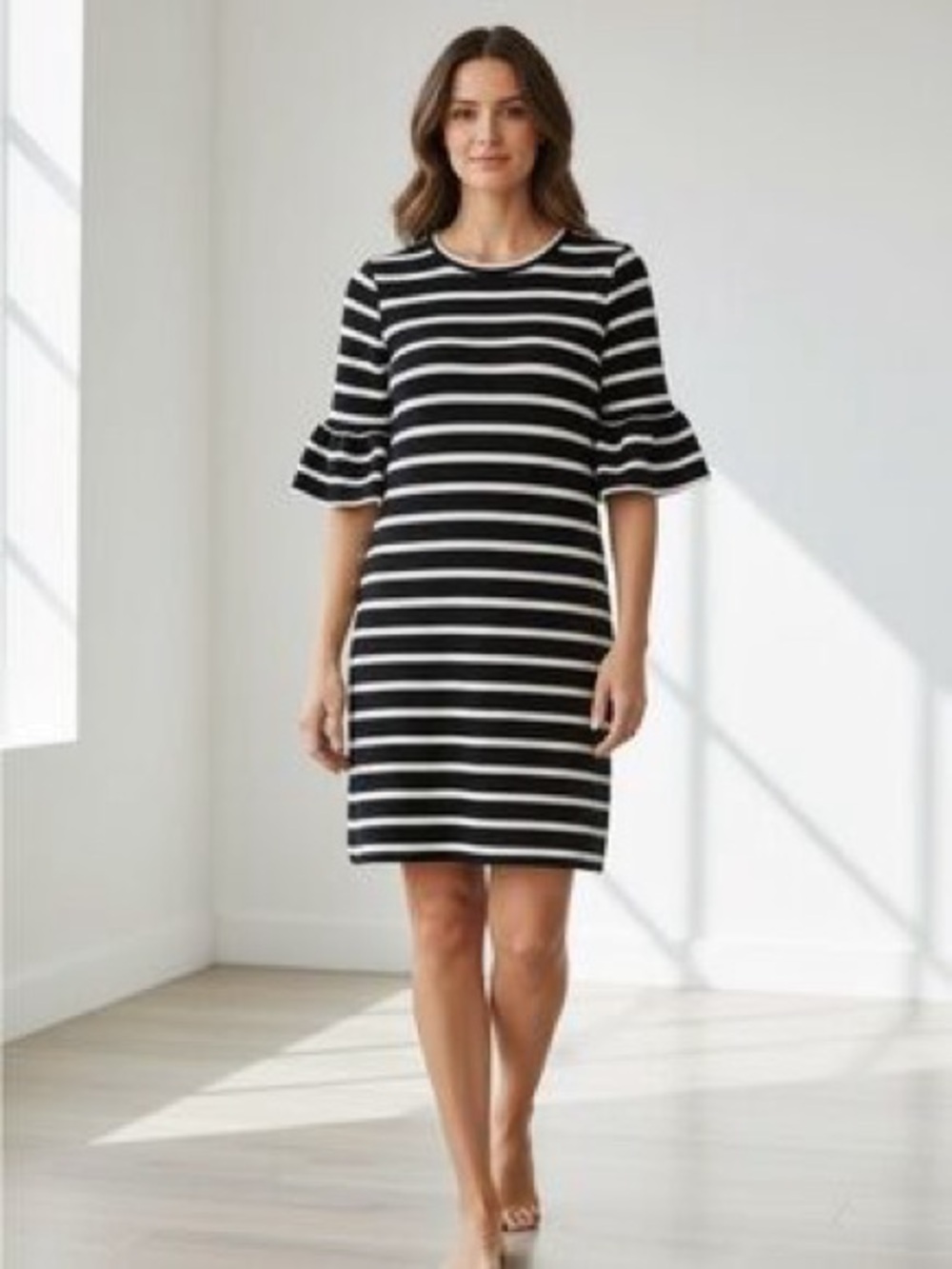 J.Crew Stripe Ruffle Sleeve Shift Dress Size Small Nautical Coastal Chic